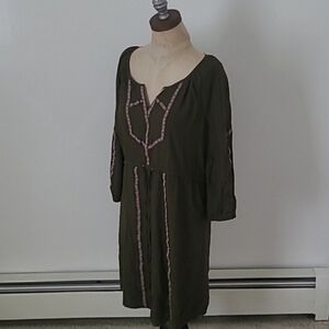 Anthropologie Olive Green Embroidered Dress Edme & Esyllte Bohemian Peasant S